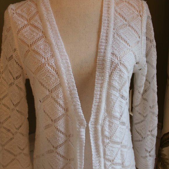 NWT Coldwater Creek Women's White Crochet Long-Sleeve Cardigan Size S/8 - Picture 9 of 11